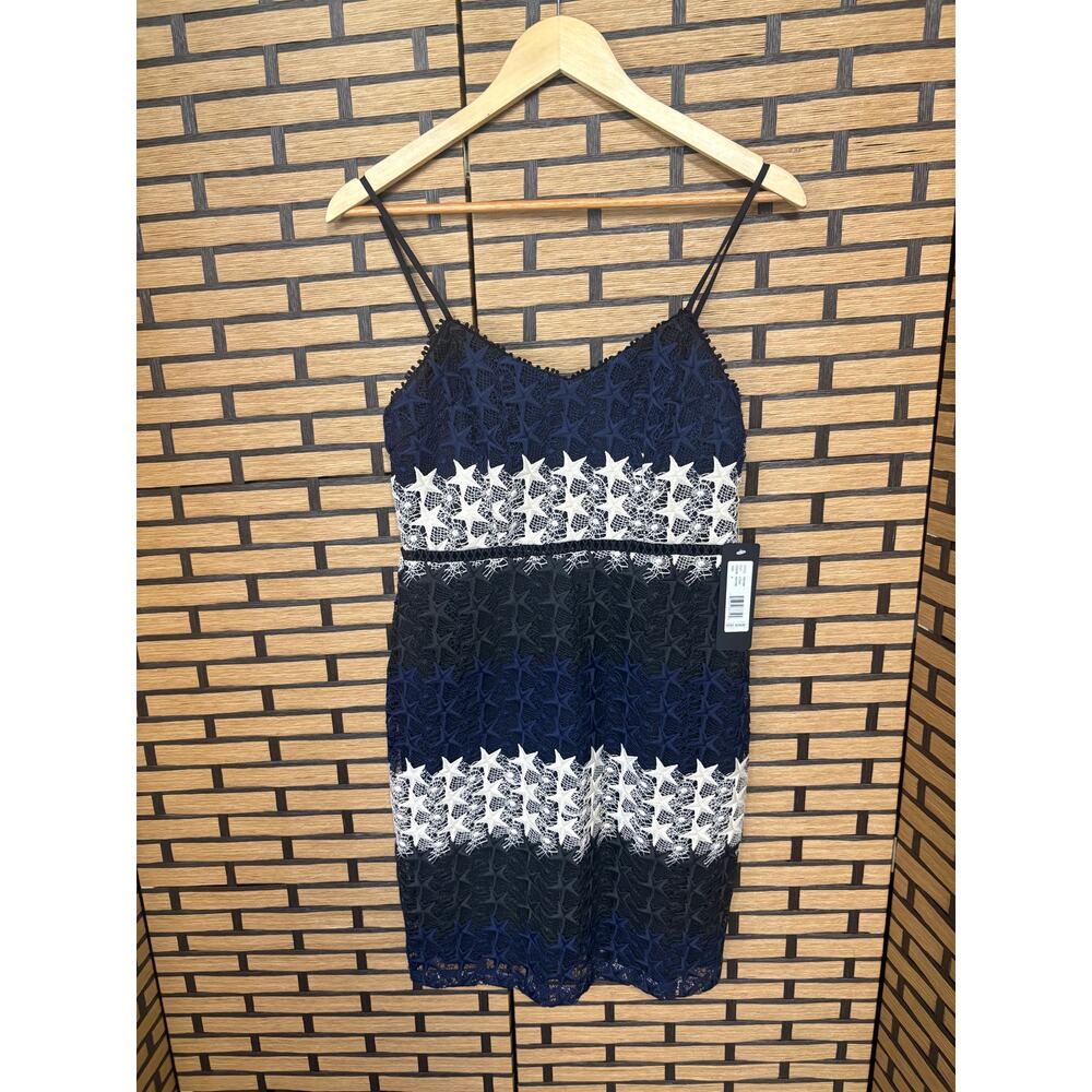 Bebe Blue And White Star Crochet Mini Dress‎ Size 4
